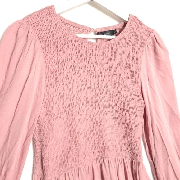 Meroketty Mini Dress Womens S Pink Smocked Tiered‎ Long Sleeve NWoT Flowy - Picture 5 of 13